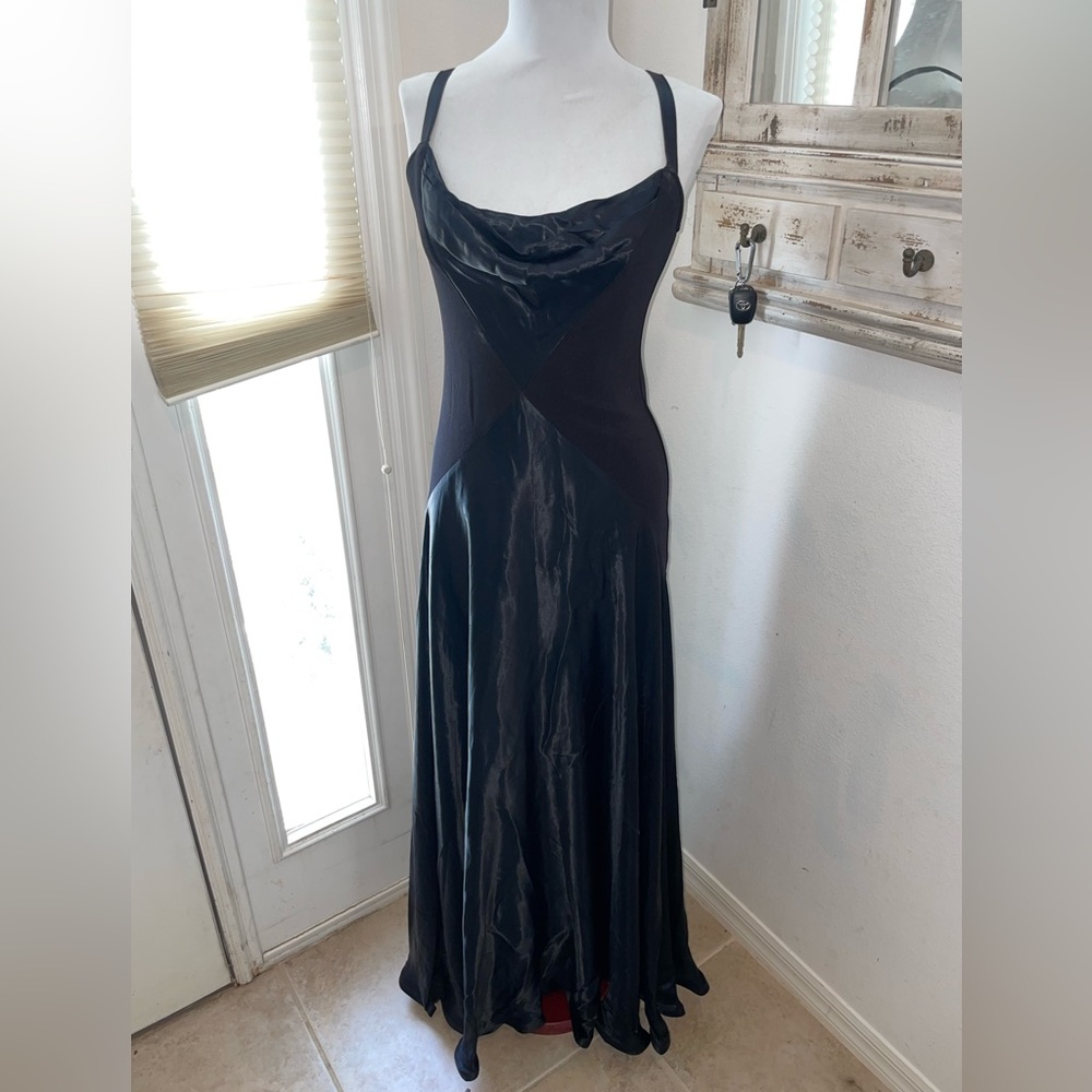 Tadashi Vintage Black Bodycon Knit & Satin Gown